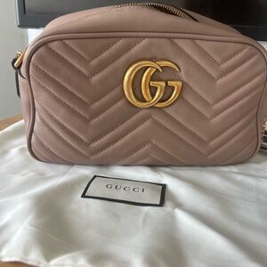 Gucci Dusty pink leather  Chevron GG Marmont Zip Camera Bag